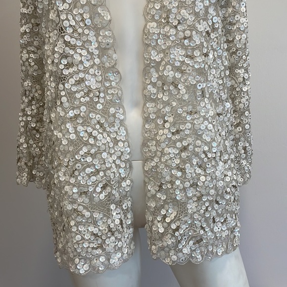 Vintage Full White Sequined Jacket SzSM - Picture 5 of 14